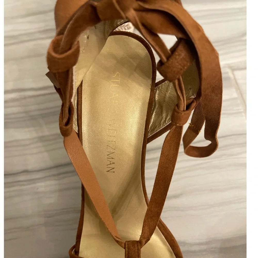 Stuart Weitzman Brown Suede Wedge Sandals - Picture 9 of 13